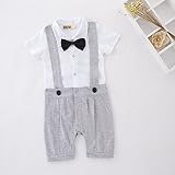 S'M(エスエム)　ベビー服..男児フォーマルロンパース男の子サロペット紳士風洋服　半袖　　イベント　70cm~95cm … (70, グレー)