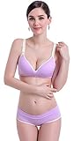 【ママ＆キッズ】Poche マタニティ 6色 下着セット 上下 授乳 ブラジャー パンツ シンプル 産前 産後 (L, パープル)