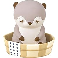 りぶはあと 素焼き加湿器 銭湯 ねむねむアニマルズ カワウソのくるり ポット本体:約W8xD8xH11.5cm、受け皿: W12xD12xH3.5cm  68001-33