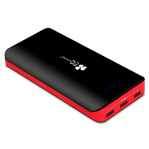 EC Technology 22400mAh モバイルバッテリー パワーバンク 超大容量 3ポート 急速充電 インテリジェント電源管理IC 急速充電 2入力ポート付き　ブラック&レッド