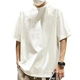 [Luxiwear] tシャツ メンズ 半袖 夏服【綿100%透けづらい·ソフトな肌触り·着こなしやすい】ティーシャツ 6.5オンス オーバーサイズ 丸首 無地 カットソー トップス おしゃれ (L, ホワイト)