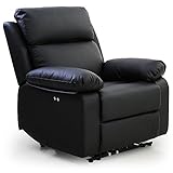 電動 リクライニングチェア リクライニングソファ フットレスト 一体型 1人掛け レザー ブラック