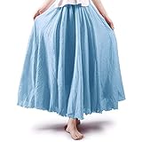 ファッション マキシ スカート, Lylafairy レディース 森ガール エレガント 純色 ゴム ウエスト 着回し 幅広 フレア ロングスカート夏 上品 ロングスカート マキシ丈 全20色 (スカイ
