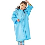 子供用レインコート　 レインウェア　リュック対応　半透明　携帯ポーチ付き (XL, ブルー)