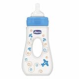 Chicco Biberon Bien Être Promenade PP 240 ml Tétine Silicone Flux Rapide Décors Bleus 4 Mois+