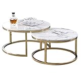 （70cmx42cm / 60cmx37cm）ネスティングテーブルセット2個、ラウンドホワイト大理石コーヒーテーブル/リビングルームエンドテーブルゴールドアイアンフレーム用