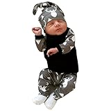 ベビー服 肌着 長袖トップス＋ロングパンツ＋帽子 上下三点セッド ブラック 赤ちゃん コットン素材 パジャマ ルームウェア 普段着 春秋 (80)