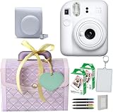 インスタントカメラ チェキ instax mini 12 ラッピングバニティBOXセット ケース＆フィルム＆ハメパチ＆アルバム＆デコペン (バニティBOX パープル, クレイホワイト)