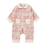 (チャックル) chuckle 北欧風 プリント フリース 長袖 前開き カバーオール ピンク 70cm P2924-70-20