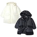 (オフホワイト/90cm)ベビー服 女の子 アウター フルジップ ロング コート mia mail ミアメール 中綿 Eタフタ ケーブルニット切替 着脱フード 女児 ベビー