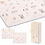 プレイマット-Artake 赤ちゃん プレイマット 収納しやすい 厚手 折りたたみ 防水 防音マット ベビー お昼寝マット (パンダ＋道, 150×180×1cm)