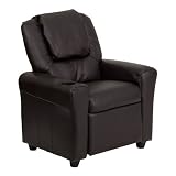 Flash Furniture DG-ULT-KID-BRN-GG Contemporary Brown Vinyl Kids Recliner with Cup Holder and Headres