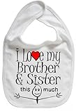 IiE, I love my Brother & Sister this much, Boy Girl Unisex Feeding Bib, White by Image is Everything