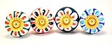 set of 4 colorful yellow/ green/red/blue ceramic cupboard cabinet knobs drawer pulls Small 1.5" diam