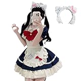 [AOTYP] メイド服 メイドコスプレ コンカフェ ショート丈 ネコ娘 可愛い ハロウィン コスチューム 大きいサイズ レディース メンズ 妹系メイド 大きいリボン セット 一式 かわいい こすぷれ イベント パーティー 大人 女装 学園祭 文化祭 撮影 撮影 ネイビー M