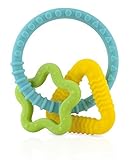 Nuby Chewy Charms Neutral/Star and Triangle Silicone Teether, Teal/Green/Yellow [並行輸入品]