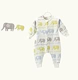 2way仕様 6重ガーゼスリーパー 袖外せる ベビー 秋冬用 長袖 オールーシーズン使用可能 (XL, ゾウサン)