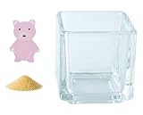 花市場直送便 ミニチュアガラス クマ ピンク & カラーサンド クリーム & 植え込み用グラス ニューブロックS