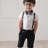 WIN　男の子 キッズ 半袖 ワイシャツ＆7分丈ズボン 上下セットアップ 韓国 子供服 子供スーツ 結婚式 ・七五三・服 紳士服 男の子 キッズ＆ベビー＆ジュニア トップス (100cm, ホワイト)