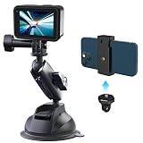 TELESIN 吸盤マウント 車載マウント Gopro DJI Insta360用アクションカメラ用 スマホホルダー付き 360度回転 アルミ合金製 ゴープロ Gopro Hero 13 12 11 10 9 8 7 Insta360 X5 One X2 DJI Osmo Pocket 3 Action 5 Pro 4/3 IPhone Samsung Nikonと互換 サクションカップ
