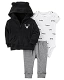 カーターズ Carter's 正規品 2018新作 セット 長袖 パーカー＆半袖ボディスーツ＆パンツの3点☆モノトーンくま耳☆ 9M(70-75cm)