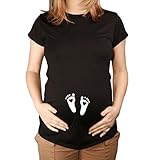 HUYB妊娠中　女性 マタニティ Ｔシャツ　半袖 フットプ リント トップス　春夏 快適 ゆったり 日常用　マタニティ服レディース (XL, 黒)