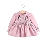 子供服 女の子ワンピース ベビー服 Pojour 刺繍 可愛い花スカート 長袖ドレス オシャレ 冬秋 綿 通園 発表会 旅行 記念日 プレゼント ピンク