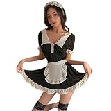 [Baioretto] コスプレ セクシー エッチ メイド 黒 白 Vネック メイドコスプレ 半袖 バックレス かわいい 誘惑 女性 えろい 下着 大人用 デート 恋人 妻 バレンタインデー クリスマス ハロウィン ストッキング付き フリーサイズ コスチューム