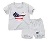 Onesall 子供服 ベービ服 Tシャツ＆パンツ 上下2セット ショットパンツ 夏 半袖 男女兼用 お出かけ 出産祝い 可愛い80－110㎝ (90cm, グレー)