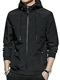 [THREEGUN] ライトジャケット メンズ フード付き 防風 防寒 ジャケット ウィンドブレーカー パーカー マウンテンパーカー ウインドジャケット ジャンパー アウトドア 登山(ブラックM)