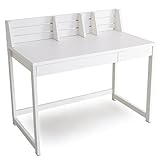 LOWYA （ロウヤ） 【 デスク単品 】 デスク 机 しきり棚付き 引き出し2杯 コードスリット付き フルスライドレール 傷がつきにくい メラミン天板 ホワイト