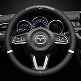 QiuFu 対応 マツダ ハンドルカバー 自動車用 CX-3/CX-5/CX-30/CX-60/CX-80/MX-30 本革 通気性設計 滑り止め オールシーズン 新型ハンドル保護カバー 軽自動車用 Sサイズ カスタマイズ可能 内装パーツ 装飾品 ブラック (マツダ車に対応) [並行輸入品]