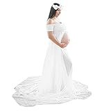 女性の妊婦セクシーな写真の小道具は、幸運な太陽短い袖のショルダースプリッタのドレスをオフにする (S, 白)