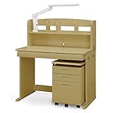 デスク ワークデスク 学習デスク 100cm パソコンデスク 机 ワゴン付き (ライトブラウン)