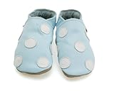 【英国製カーフレザーベビーシューズ】水玉模様 ブルーPolka Dot blue