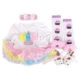 ベビー ワンピース風 ロンパース 長袖 0-3M 3-6M 6-12M 50 60 70 80 おそろいの ヘアバンド ブーティ 付き 女児 781 (6-12M, ケーキ・虹色)