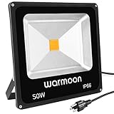 Warmoon Outdoor LED Flood Light, 50W Warm White 3200K Waterproof Security Lights with 3-Prong US Plu