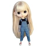 YR EARTH ブライスサイズ アウトフィット S203 ボーダーTシャツ サロペット セット ドール服 人形 衣装 1/6スケール blythe (AブラックＴシャツセット)