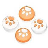【switch OLED/Switch Lite 対応】アナログスティックカバー 保護カバー (4個セット) 猫 肉球 アシストキャップ 親指グリップキャップ Switch 有機ELモデル用 ジョイスティック対応 (オレンジ/ホワイト)