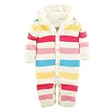 MNBS　ベビー服 キッズ服　横縞　よこじま あたたかい　防寒着　可愛い 厚手　ニットキルト　ボーダー前開き　長袖　カバーオール セーター 女の子 男の子　冬　ホワイト　66cm