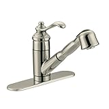 Designers Impressions 611465 Satin Nickel Single Handle Kitchen Faucet with Pull Out Sprayer - Inclu
