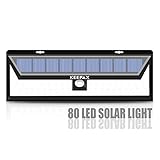 Keepax 80 LED ソーラーライト センサーライト 外灯 広角ワイヤレス人感センサー 防犯ライト 屋外照明/軒先/壁掛け/庭先/ガレージ/玄関周りなど対応 夜間自動点灯