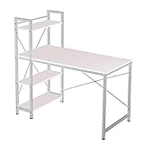 (OSJ)収納ラック付デスク(幅120) 机 パソコンデスク オフィスデスク テーブル 木製天板(ホワイト木目) 角丸加工 安全安心保証 …