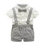 Domybest ベビー服　スーツ ブラウス＋サスペンダーショーツ＋リボンタイ　3点セット　子供　フォーマル セレモニー　男の子 紳士服 上下セット 半袖 結婚式 撮影 記念日 誕生日 (90)