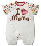 Simple Plan I love mama papa　ベビー　ロンパース 半袖 カバーオール　100%綿製 肌に優しい　肌着 前開き　0~12ヶ月　股下スナップ付き　ハート　ドット (80, レッ