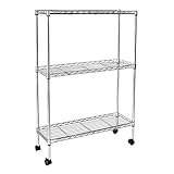 国華園　スリムラック3段　１個　パイプ径14mm ラック　幅60×奥行20×高さ83cm 3.3kg クロムメッキ加工 キャスター付