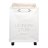キャスター付きランドリーバスケット [ナチュラル] ホワイト系 ランドリーボックス 収納 ワゴン 脱衣かご 洗濯かご 洗濯物入れ おしゃれ 四角 大口 西海岸 北欧