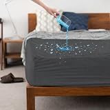 【 ズレない 】 防水 ボックス シーツ 【5面防水 抗菌 防ダニ】 パッド ペット おねしょ 介護 ベッド カバー 耐水 介護 寝汗 (グレー, 140cm x 200cm)