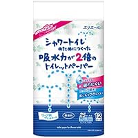 エリエール シャワートイレのためにつくった吸水力が2倍のトイレットペーパー 25m(112シート)×12ロールダブル パルプ100%