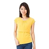 ミルフェルム 授乳服 ストレッチ天竺チビ袖パフスリーブTシャツ LL イエロー(24)　マタニティ 産前産後 春夏秋冬 授乳口付き
